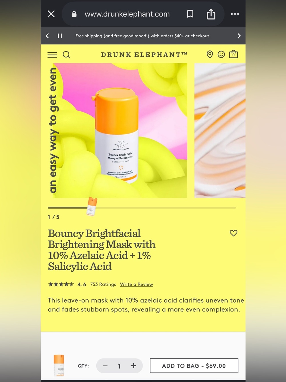 Drunk Elephant Bouncy Brightfacial Mask – NIB